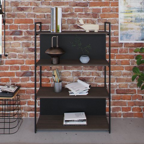 Estante com 4 Prateleiras 118x80x33cm com Fundo Yon Marrom/Terracota/Preto