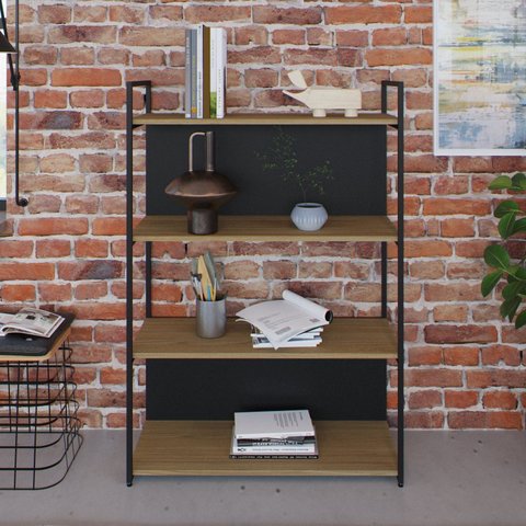 Estante com 4 Prateleiras 118x80x33cm com Fundo Yon Marrom/Vermont/Preto