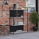 Ver mais imagens de Estante com 4 Prateleiras 118x80x33cm com Fundo Yon Branco/Preto