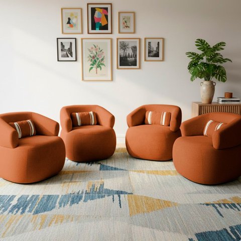 Kit 4 Poltrona Orgânica Giratória Chloe Decorativa com Almofada Plumante Bouclê Terracota - Arkell