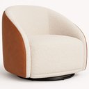 Ver imagem 1 de Poltrona Giratória 87cm Heidi Courino Caramelo / Bouclé Off White - Sallar Home