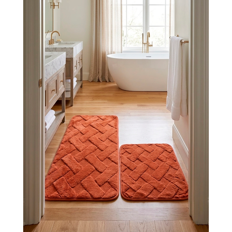Kit Tapete + Passadeira Antiderrapante Conforto - Terracota
