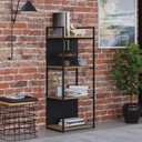 Ver mais imagens de Estante com 4 Prateleiras 118x45x33cm com Fundo Yon Marrom/Vermont/Preto