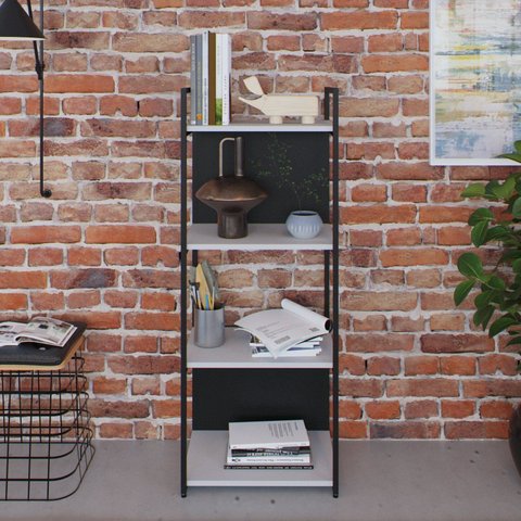 Estante com 4 Prateleiras 118x45x33cm com Fundo Yon Branco/Preto