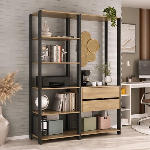 Estante Livreiro Modular 135cm 2 Peças com 2 Gavetas Multimóveis Mp6029
