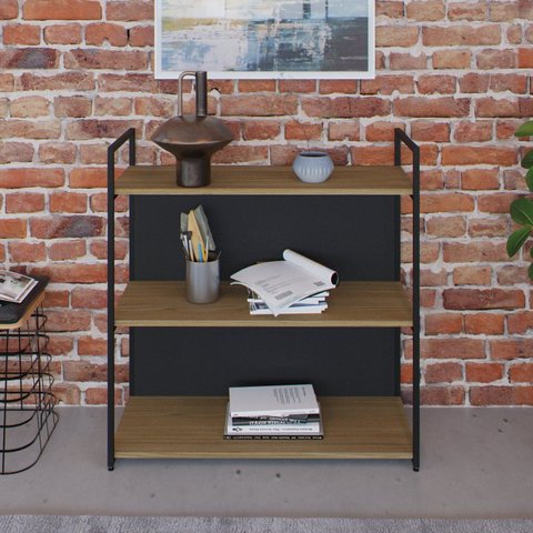 Estante com 3 Prateleiras 84x80x33cm com Fundo Yon Marrom/Vermont/Preto