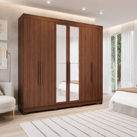 Guarda Roupa Maite 6 Portas com Espelhos e Pés MDF Pm Home