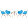 KIT - Mesa Eames com tampo de vidro 120 cm + 4 cadeiras Eiffel DAW Azul céu - 1