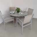 Ver imagem 1 de Conjunto - Mesa Redonda com 1,20m de diâmetro com Quatro Cadeiras com Búzios - Alumínio com Tela Sli