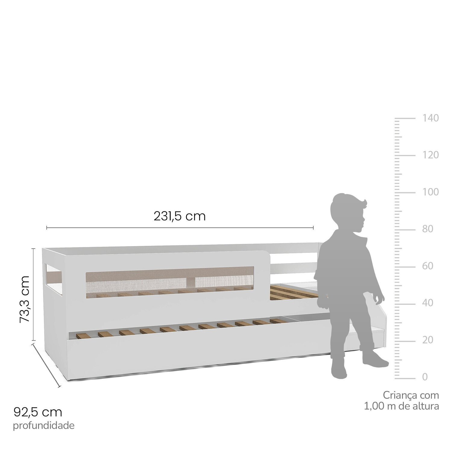 Bicama Infantil Space Solteiro com Rattan, Grade de Proteção e Escada de Fácil Acesso Casatema - 4
