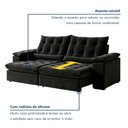 Ver imagem 5 de Sofá Retrátil e Reclinável 3 Lugares Veludo Dubai 230cm Preto