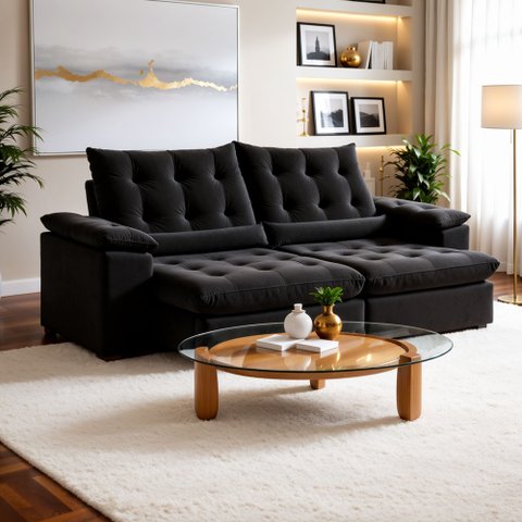 Sofá Retrátil e Reclinável 3 Lugares Veludo Dubai 230cm Preto