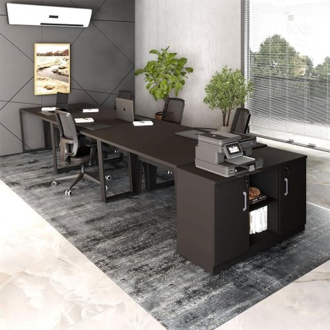 Plataforma de Trabalho com Armario 2 Portas MDP 405cm Preto F5 Office