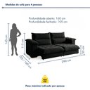 Ver imagem 3 de Sofá Retrátil e Reclinável 4 Lugares Veludo Classic Sala de Estar Italia 290cm Preto