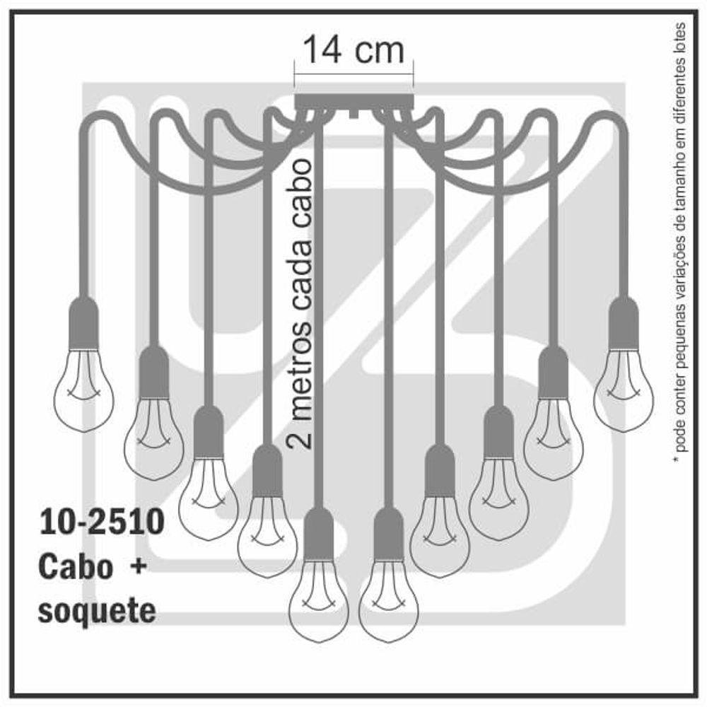 Lustre Aranha com 10 Pendentes (2m Cabo Preto+ Soquetes + Canopla) - 4