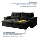 Ver imagem 7 de Sofá Retrátil e Reclinável 4 Lugares Veludo Classic Sala de Estar Vancouver 290cm Preto