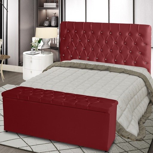 Kit de Quarto Cabeceira de Cama Box e Calçadeira Baú Bella Casall Queen 160 Cm Suede Botão Strass Ve - 3