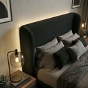 Ver imagem 3 de Cabeceira Cama Casal Queen Size Livia 160cm Orgânica Curva Bouclê Preto - Vimont Moveis