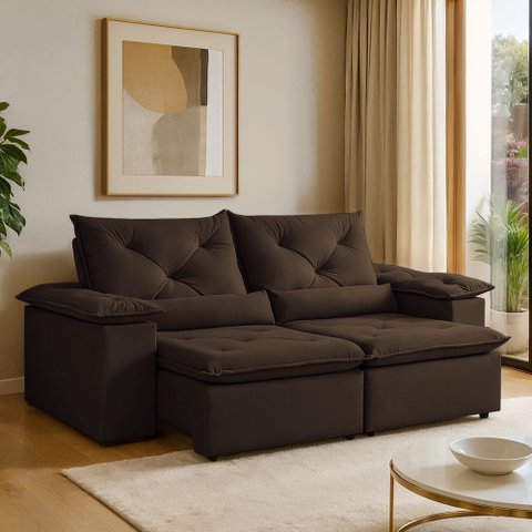 Sofá Retrátil e Reclinável 3 Lugares Suede Londres 230cm Yescasa Marrom