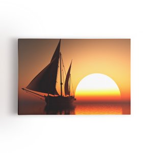 Barco Pôr do Sol Mar Decorativo Quadro Canvas 100x70cm