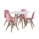 Ver imagem 2 de Conjunto De Mesa Eames Eiffel Madeira Infantil 68cm Quadrado Branco 4 Cadeiras Rosas