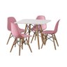 Conjunto De Mesa Eames Eiffel Madeira Infantil 68cm Quadrado Branco 4 Cadeiras Rosas - 2