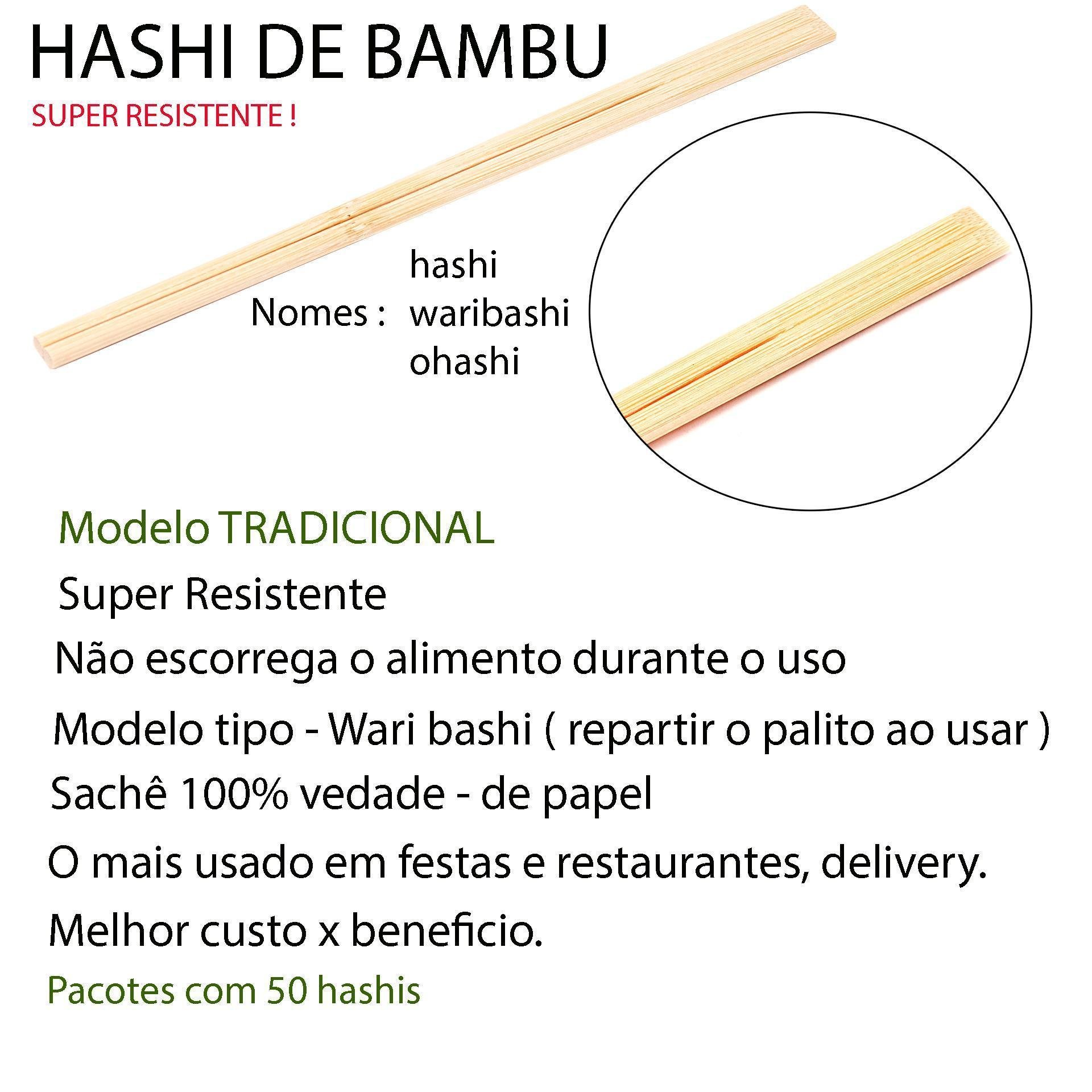 Kit 200 Pares de Hashi Waribashi Bambu 20cm Sache de Papel - 3