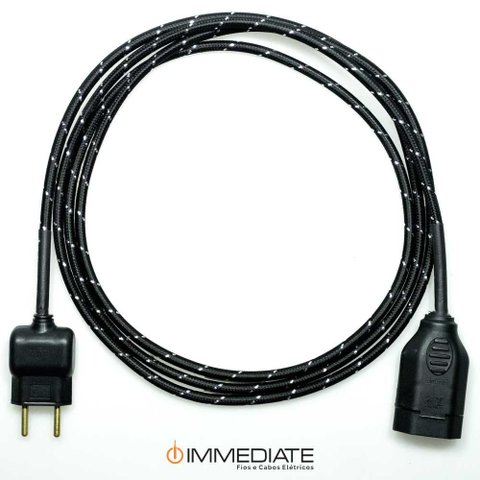 Extensão Elétrica 2 Metros Pp 2x0,75mm Revestido Preto/prata Cabos Immediate