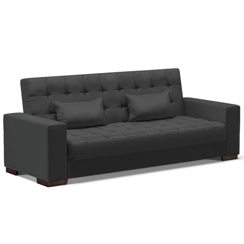 Sofá Cama Decorativo 210cm Beesley Pu Preto Fosco - Gran Belo