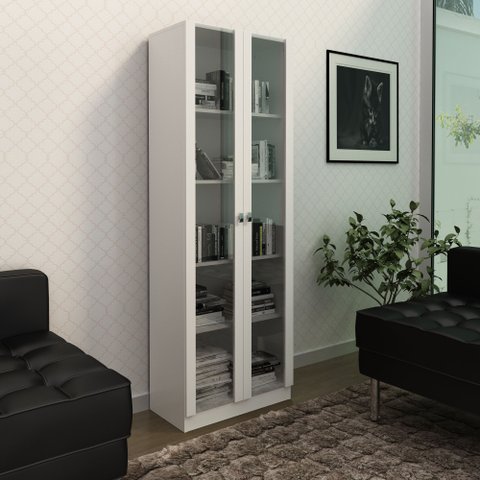 Armário Cristaleira Livreiro 172cm com 2 Portas e 5 Prateleiras Me4115 Branco