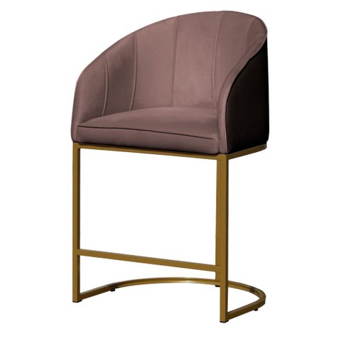 Poltrona Banqueta Decorativa Estofada Mia Veludo Base Metal Dourada - Estopar Poltrona Mia Veludo Ro