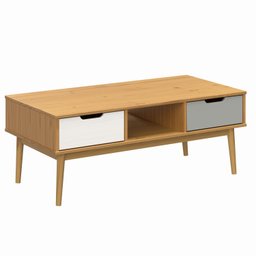 Mesa de Centro em Madeira Maciça 2 Gavetas Nórdica - 2