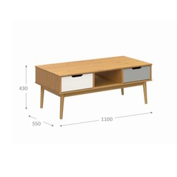 Mesa de Centro em Madeira Maciça 2 Gavetas Nórdica - 3