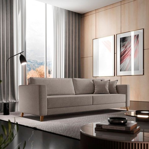Sofá 3 Lugares Milão Linho 1,90m Cinza