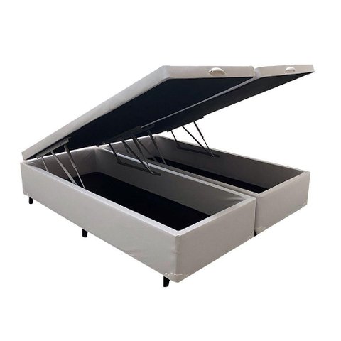 Cama Box Baú Queen Bipartido Sintético Cinza 38x158x198