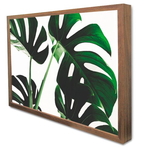 Quadro Decorativo Caixa Alta com Vidro Floral Folhas TaColado Moldura Madeira 90 x 60cm