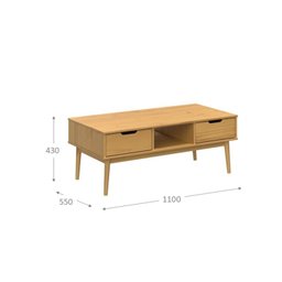 Mesa de Centro em Madeira Maciça 2 Gavetas Nórdica - 3