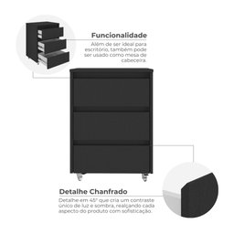 Gaveteiro com Rodízios 3 Gavetas Cáli Escritório/quarto - 7