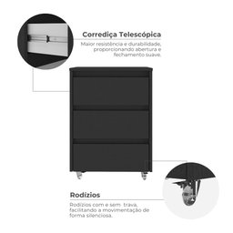 Gaveteiro com Rodízios 3 Gavetas Cáli Escritório/quarto - 8