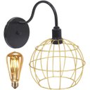 Ver imagem 1 de Luminária Arandela Parede Aramada Globo Industrial Retro + Lâmpada Led Vintage Preto/Dourado