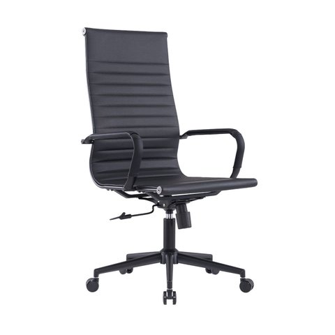 Cadeira Escritório Presidente Giratória Couro Ecológico e Aço Cromado Manhattan Black - Cor Preto