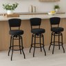Kit 3 Banquetas Alta Bar Giratória com Encosto Cor Preta Assento Grosso Confortável Linho Preto - 1