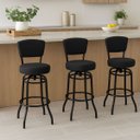 Ver imagem 1 de Kit 3 Banquetas Alta Bar Giratória com Encosto Cor Preta Assento Grosso Confortável Linho Preto