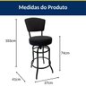 Kit 3 Banquetas Alta Bar Giratória com Encosto Cor Preta Assento Grosso Confortável Linho Preto - 6