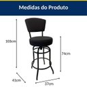 Ver imagem 6 de Kit 3 Banquetas Alta Bar Giratória com Encosto Cor Preta Assento Grosso Confortável Linho Preto