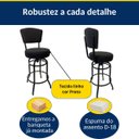 Ver imagem 4 de Kit 3 Banquetas Alta Bar Giratória com Encosto Cor Preta Assento Grosso Confortável Linho Preto