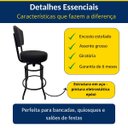 Ver imagem 3 de Kit 3 Banquetas Alta Bar Giratória com Encosto Cor Preta Assento Grosso Confortável Linho Preto