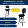 Kit 3 Banquetas Alta Bar Giratória com Encosto Cor Preta Assento Grosso Confortável Linho Preto - 5