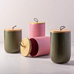 Jogo Pote Hermético de Cerâmica com Tampa de Bambu Rosa 2 peças - Lyor - 6