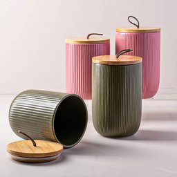 Jogo Pote Hermético de Cerâmica com Tampa de Bambu Rosa 2 peças - Lyor - 5